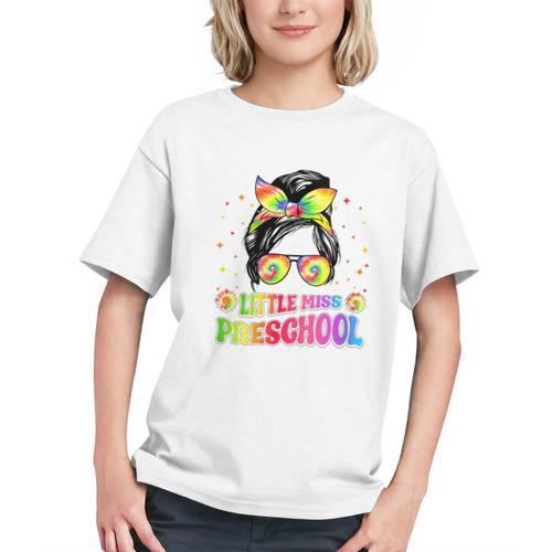 Women's Little Miss Preschool Messy Bun Tie Dye Back To School Girls Graphic Youth - Savourry