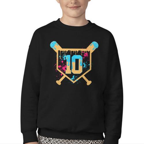 10 Years Old 10th Birthday Baseball Ice Cream Dripping Boys Youth Crewneck Sweatshirt - Sportilla