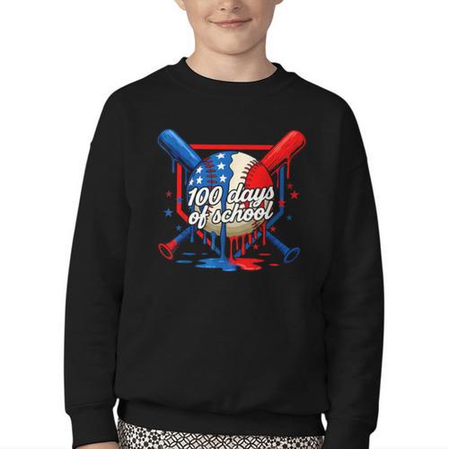 100 Days Of School 100th Day Youth Drip Baseball Boys Kid Youth Crewneck Sweatshirt - Sportilla