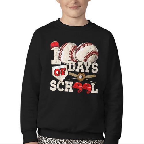 100 Days Of School Baseball 100th Day Of School Kids Teacher Youth Crewneck Sweatshirt - Sportilla