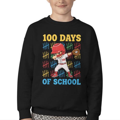 100 Days Of School Baseball Bat 100th Day Of School Boys Youth Crewneck Sweatshirt - Sportilla