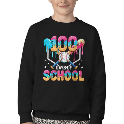 100 Days Of School Baseball Boys Kids 100th Day Of School Youth Crewneck Sweatshirt - Sportilla