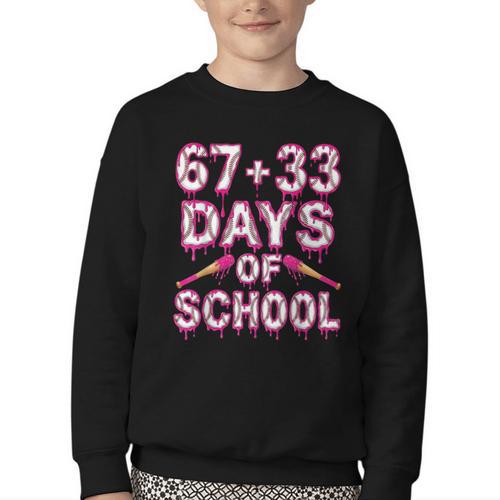 100 Days Of School Baseball Boys Six Seven Drip 100th Day Youth Crewneck Sweatshirt - Sportilla