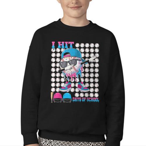 100 Days Of School Baseball Drip Boys Kids 100th Day School Youth Crewneck Sweatshirt - Sportilla