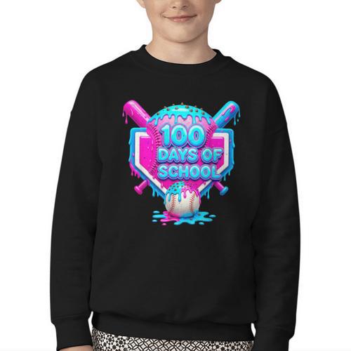 100 Days Of School Baseball Drip 100 Days For Boys And Kids Youth Crewneck Sweatshirt - Sportilla