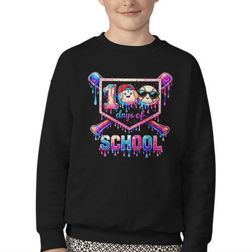 100 Days Of School Baseball Drip Boys For Men Kids Youth Crewneck Sweatshirt - Sportilla