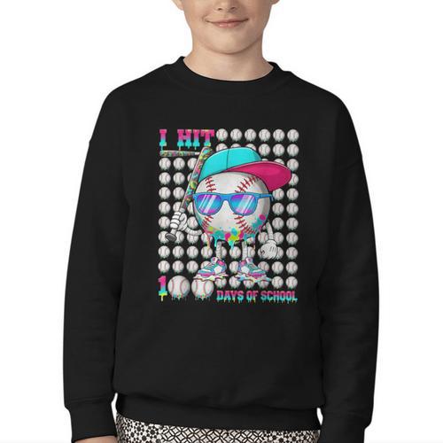 100 Days Of School Baseball Drip Ice Cream Boys Kids Youth Crewneck Sweatshirt - Sportilla