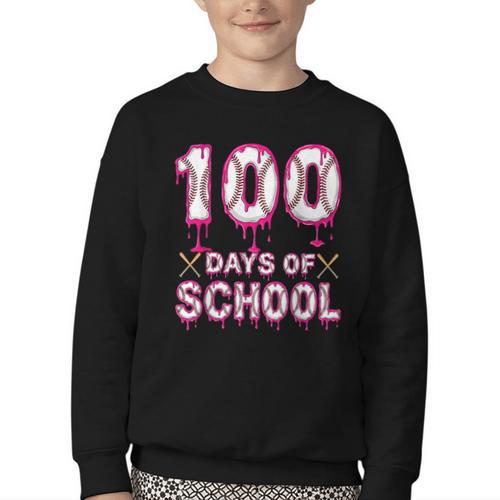 100 Days Of School Baseball Ice Cream Drip 100th Day Boys Youth Crewneck Sweatshirt - Sportilla