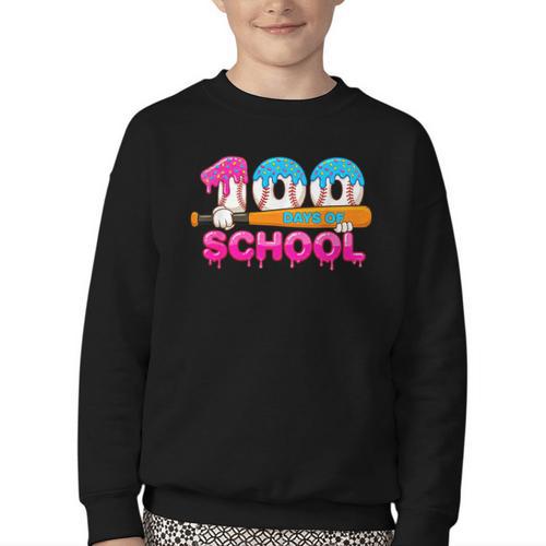 100 Days Of School Baseball Ice Cream Drip For Teacher Kid Youth Crewneck Sweatshirt - Sportilla