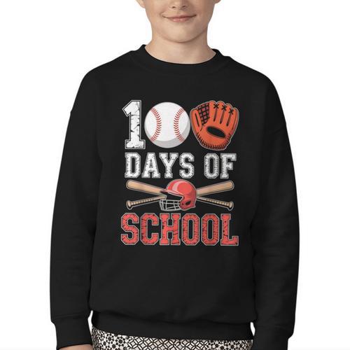 100 Days Of School Baseball Player Teacher Student Youth Crewneck Sweatshirt - Sportilla