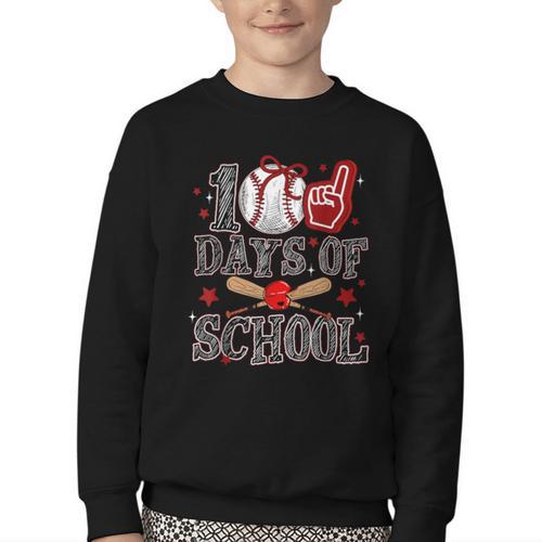 100 Days Of School Baseball Teacher 100 Days Smarter Student Youth Crewneck Sweatshirt - Sportilla
