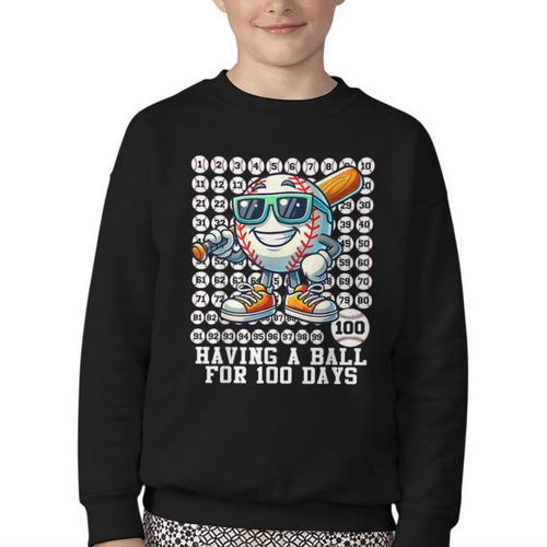 100 Days Of School Boys Baseball 100th Day Of School Kids Youth Crewneck Sweatshirt - Sportilla
