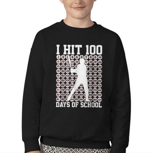 100 Days Of School Boys Kids 100th Day Balls For Baseball Youth Crewneck Sweatshirt - Sportilla