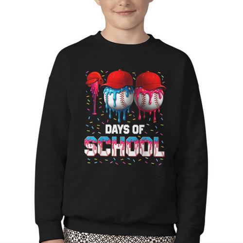 100 Days Of School Dripping Baseball 100th Day Teacher Boy Youth Crewneck Sweatshirt - Sportilla