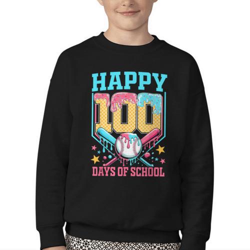 100 Days Of School Kids Baseball Drip 100th Day Of School Youth Crewneck Sweatshirt - Sportilla