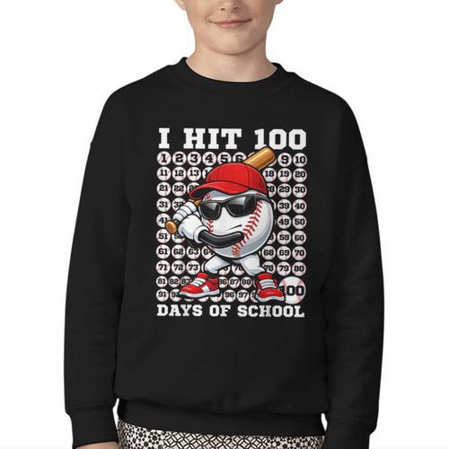 100 Days Of School Retro Baseball Sport For Boys Teachers Youth Crewneck Sweatshirt - Sportilla
