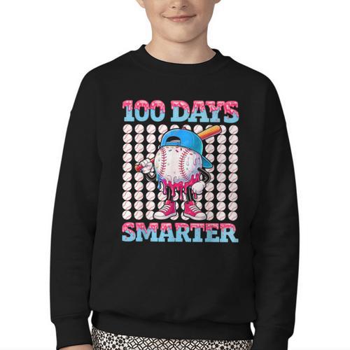 100 Days Smarter Baseball Drip Boys 100 Days Of School Kids Youth Crewneck Sweatshirt - Sportilla
