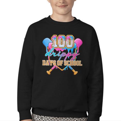 100 Drippy Days Of School Baseball Ice Cream Drip Boys Kids Youth Crewneck Sweatshirt - Sportilla