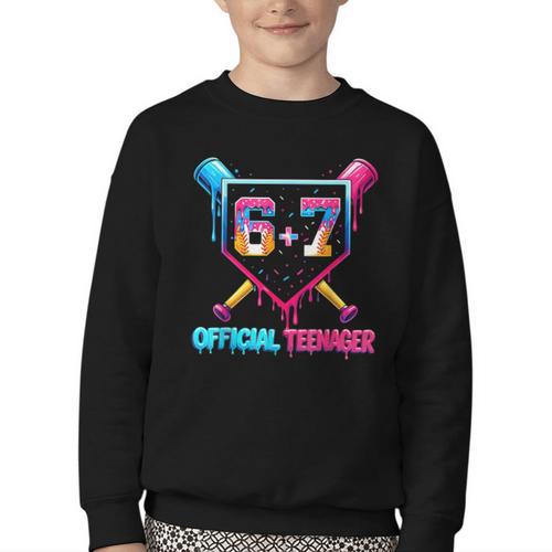13th Birthday Official Teenager 67 Baseball Drip Boys Youth Crewneck Sweatshirt - Sportilla