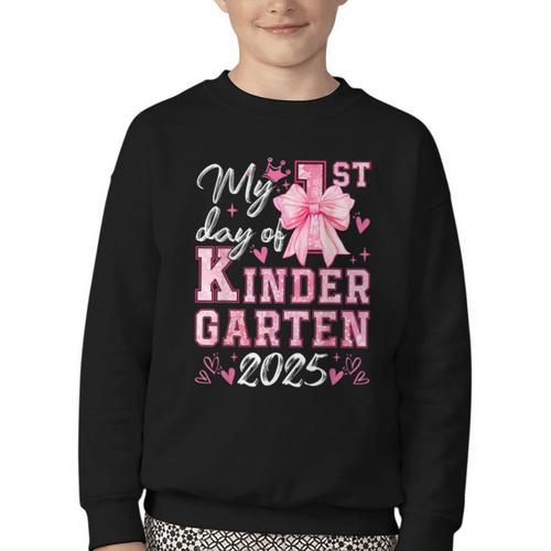 My 1st Day Of Kindergarten 2025 Back To School Girls Youth Crewneck Sweatshirt - Savourry