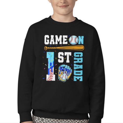 1st Grade Back To School Baseball Drip Ice Cream Game On Youth Crewneck Sweatshirt - Savourry