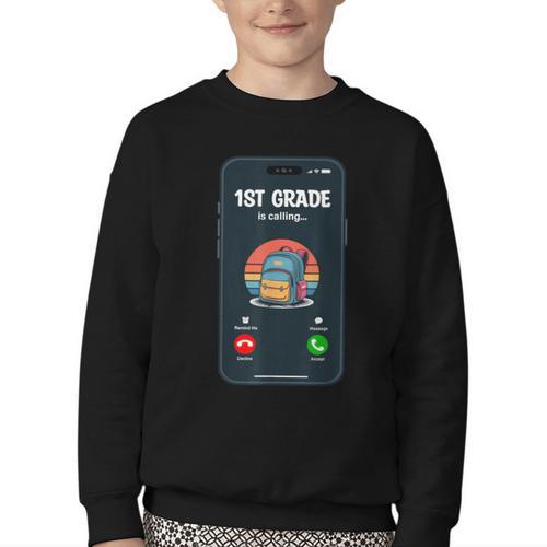 1st Grade Is Calling First Day Back To School First Grade Youth Crewneck Sweatshirt - Savourry