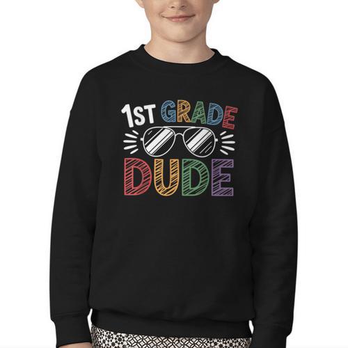 1st Grade Dude Sunglasses First Day Of Back To School Boys Youth Crewneck Sweatshirt - Savourry