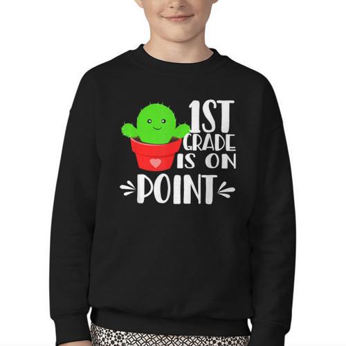 1st Grade Is On Point Cactus Back To School Youth Crewneck Sweatshirt - Savourry