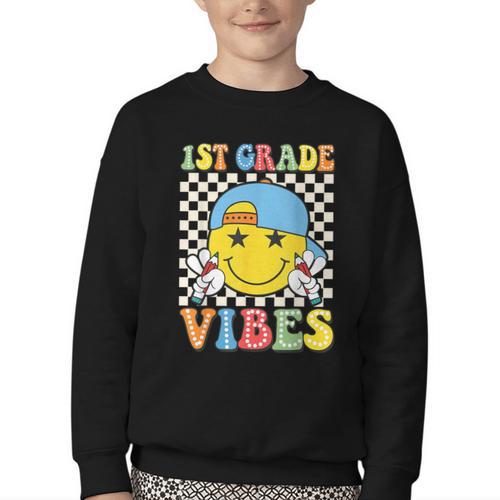 1st Grade Vibes Kids Back To School Class First Grade Boys Youth Crewneck Sweatshirt - Savourry
