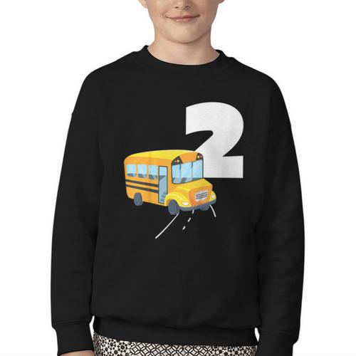 2nd Birthday School Bus Kids Back To School Themes Party Youth Crewneck Sweatshirt - Savourry