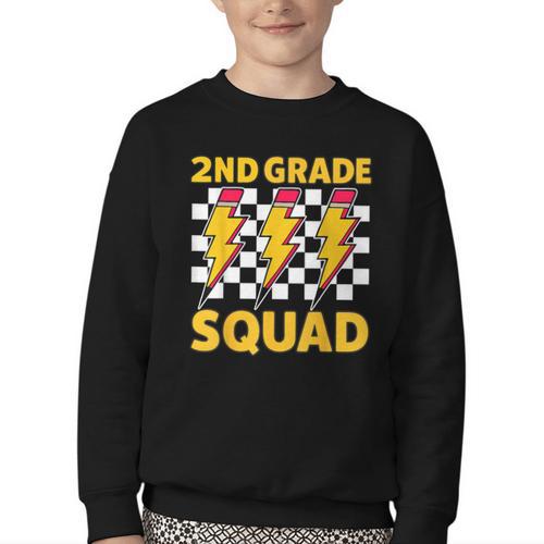2nd Grade Lightning Bolt Second Grade Squad Back To School Youth Crewneck Sweatshirt - Savourry