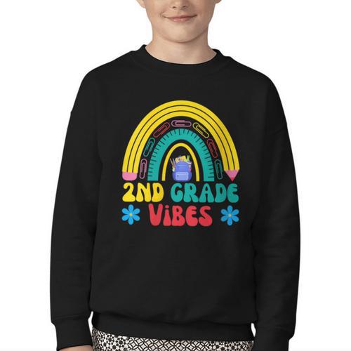 2nd Grade Vibes Back To School Rainbow Second Grade Youth Crewneck Sweatshirt - Savourry