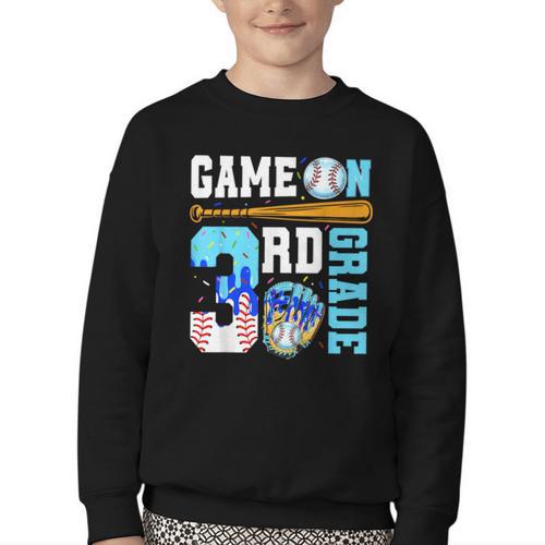 3rd Grade Back To School Baseball Drip Ice Cream Game On Youth Crewneck Sweatshirt - Savourry