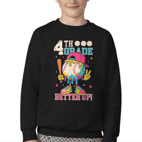 4th Grade Back To School Baseball Drip Ice Cream Game On Youth Crewneck Sweatshirt - Savourry
