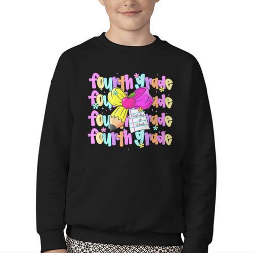 4th Grade For Girls Back To School First Day Fourth Grade Youth Crewneck Sweatshirt - Savourry