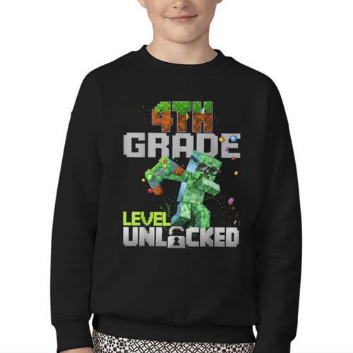 4th Grade Level Unlocked Back To School Pixel Game Youth Crewneck Sweatshirt - Savourry