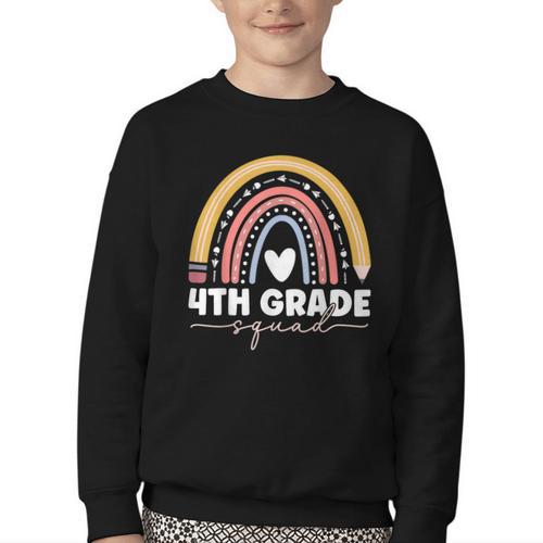 4th Grade Squad Rainbow Back To School Youth Crewneck Sweatshirt - Savourry