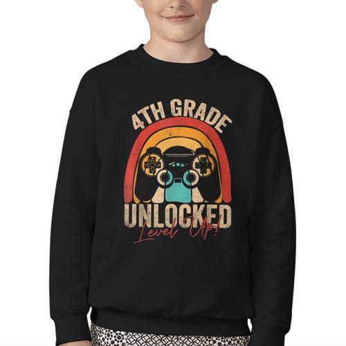 4th Grade Unlocked Level Up Gamer Back To School Fourth Youth Crewneck Sweatshirt - Savourry