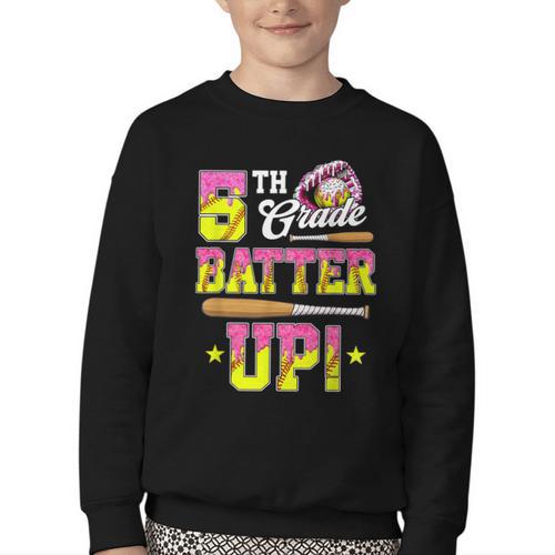 5th Grade Butter Up Softball Ice Cream Drip Back To School Youth Crewneck Sweatshirt - Savourry