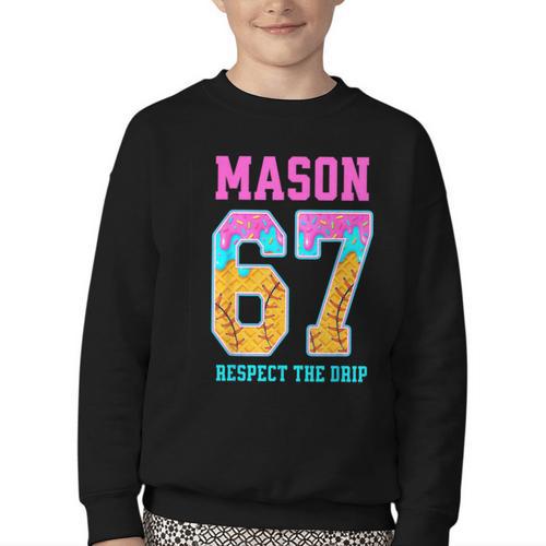 6 7 Mason Baseball Drip Youth Crewneck Sweatshirt - Sportilla
