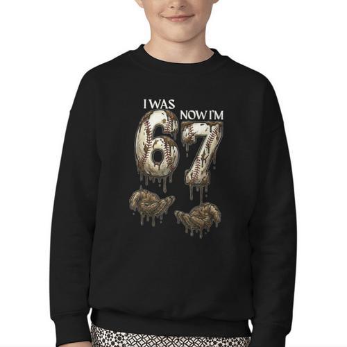 I Was 6 Now I'm 7 Baseball 6 7 Birthday Boys Girls Youth Crewneck Sweatshirt - Sportilla
