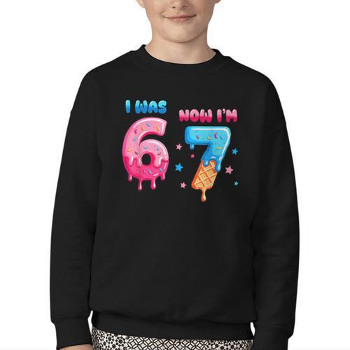 I Was 6 Now I'm 7 Birthday Baseball Drip For Boys Kid Youth Crewneck Sweatshirt - Sportilla