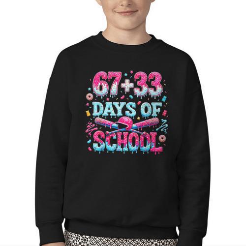 67 33 Days Of School Baseball Drip 100th Day Of School Boys Youth Crewneck Sweatshirt - Sportilla