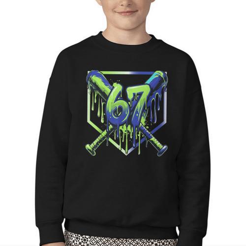 67 Baseball Drip Effect Urban Tee Style 6-7 Meme Graphic Youth Crewneck Sweatshirt - Sportilla