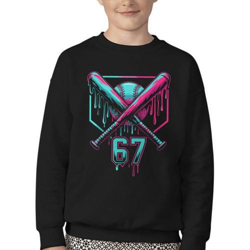 67 Baseball Drip Six Seven Gen Alpha Slag Youth Crewneck Sweatshirt - Sportilla
