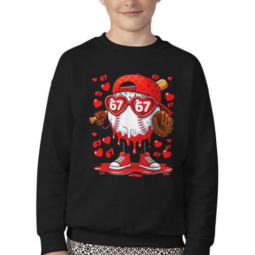 67 Baseball Drip Valentine's Day Youth Crewneck Sweatshirt - Sportilla