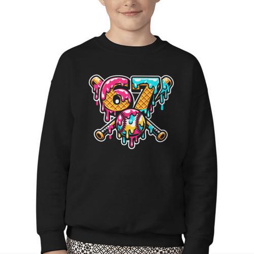 67 Baseball Ice Cream Drip Number Youth Crewneck Sweatshirt - Sportilla