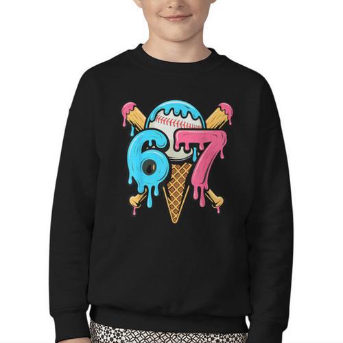 67 Baseball Ice Cream Drip Player Youth Crewneck Sweatshirt - Sportilla