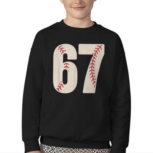 67 Baseball Six Seven 6 7 Meme 67 Youth Crewneck Sweatshirt - Sportilla