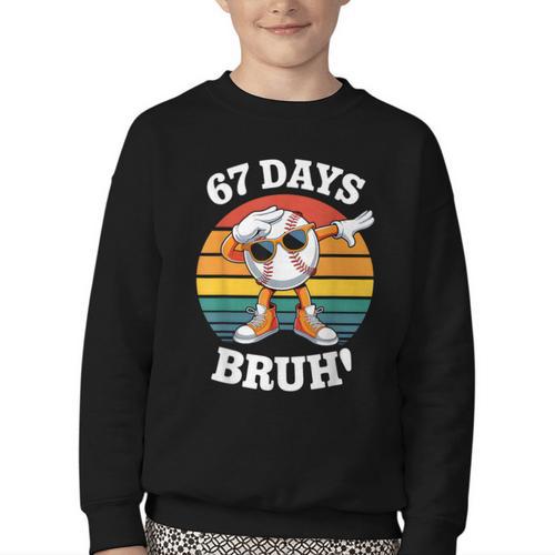 67 Days Of School Bruh Teacher Kids Dabbing Baseball Youth Crewneck Sweatshirt - Sportilla